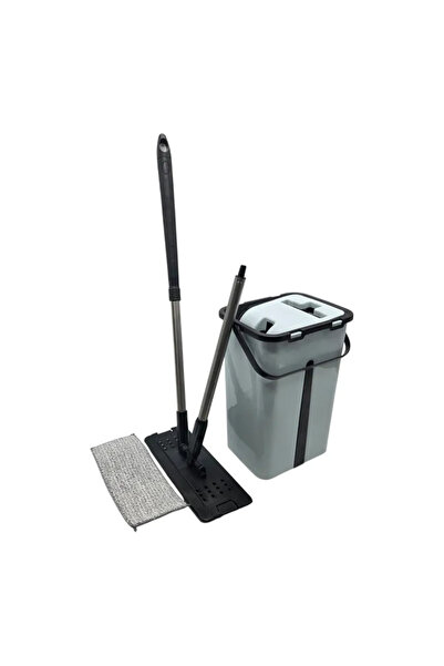 Belma Set mop plat cu găleată mare, mâner din oțel inoxidabil și lavetă din m...