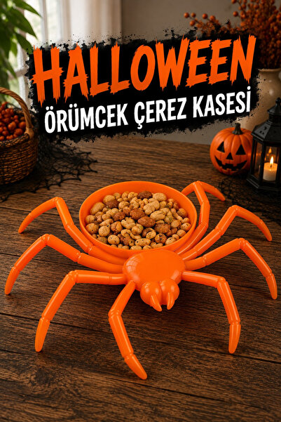 Huzur Party Store Örümcek Figürlü Çerez Kasesi Turuncu Halloween Cadılar Bayr...