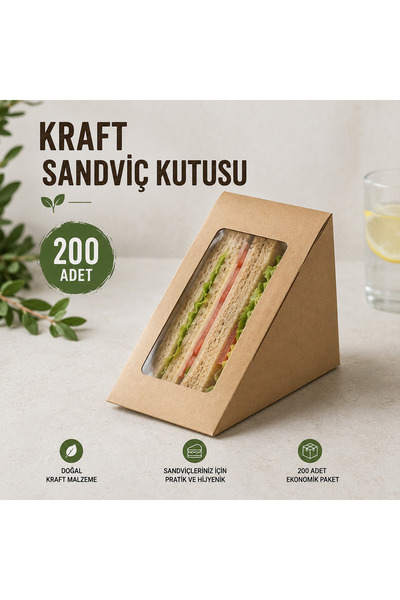antpap ambalaj Kraft Sandviç Kutusu 200 Adet – Karton Sandviç Paketleme Kutusu