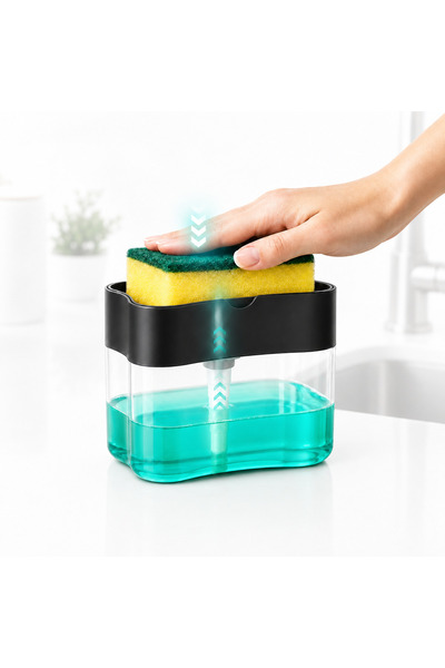 Gevys Dozator detergent vase Gevys®, 2 in 1, cu suport pentru burete, actiona...