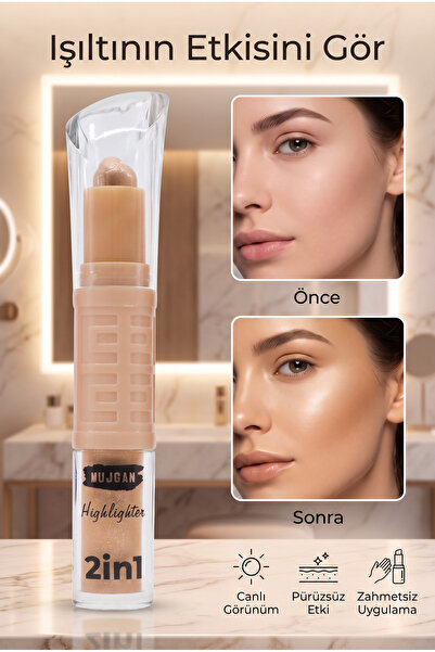 MUJGAN Çift Uçlu Likit Ve Stik Aydınlatıcı 2-in-1 Highlighter No:3