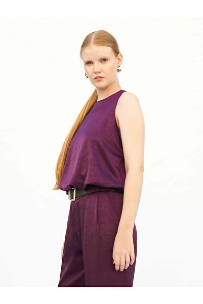 Clothes Fast Women's Plum Crew Neck Sleeveless Crashed Satin Textured Loose B...