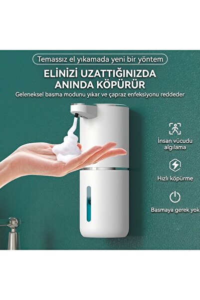 Vayomy 2 Adet Otomatik Köpük Sıvı Sabunluk Sensörlü Köpük Sabun Makinesi 380 ml USB Type-C Şarjlı 2'li Pake