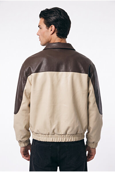 Mach Men's Oversize Bomber Leather Jacket with Fur Inside