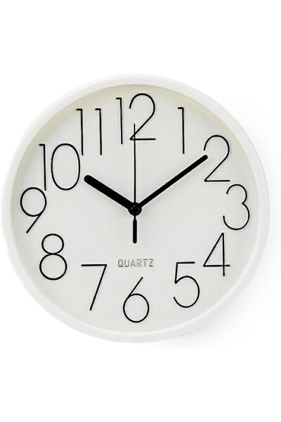 Cuisine Art Modern 20cm Round Wall Clock – Minimalist White Frame with Bold E...