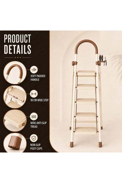 DubaiGallery Stylish 5-Step Household Safety Ladder with Broad Non-Slip Steps...