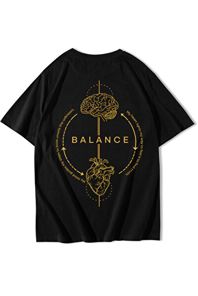 BRZ COLLECTION Unisex Oversize T-shirt Balance Εγκέφαλος & Καρδιά Μαύρο