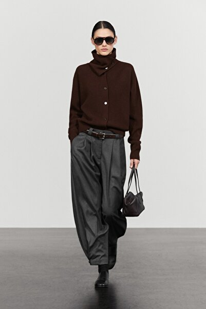 Massimo Dutti Fitilli örgü dik yaka hırka