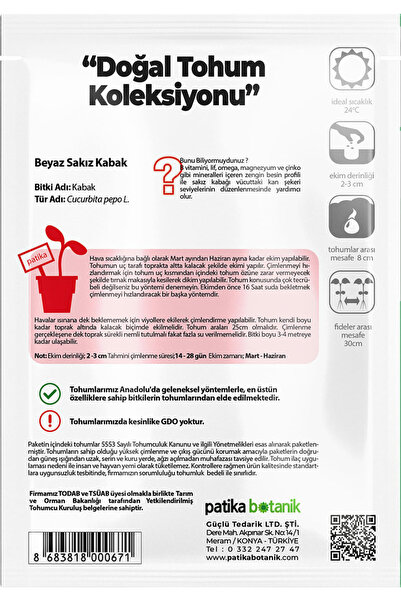 Patika Botanik 30 Adet Beyaz Sakız Kabak Tohumu