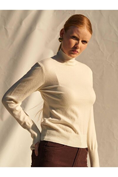 Clothes Fast Women's Ecru Stand Collar Thin Knitwear Blouse Long Sleeve Plain...