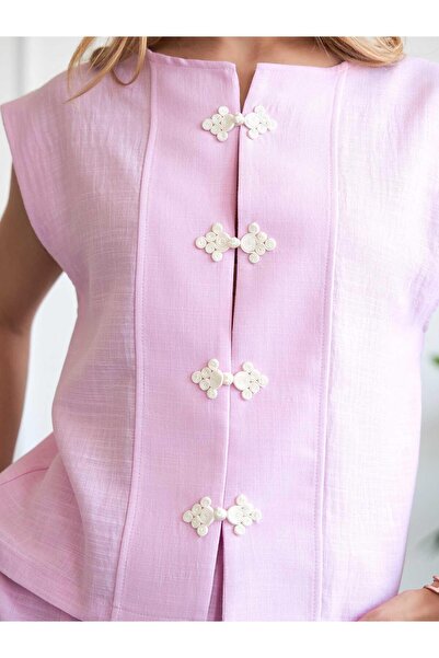 Moda Days Women's Pink Vest-Pants Set Vest Pants Set Chinese Closure Sleevele...