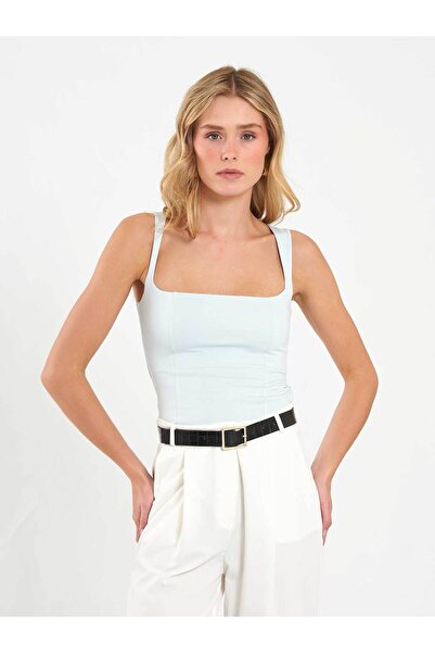 Clothes Fast Ženska bebi plava bluza sa četvrtastim izrezom, debelim narameni...