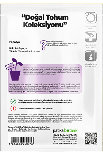 Patika Botanik 100 Adet Kır Papatyası / Tıbbi Aromatik Papatya Tohumu (Chamomillae Romanae)