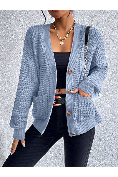 WE&ME Women's V-Neck Buttoned Knitwear Cardigan with Pockets Long Sleeve Casu...