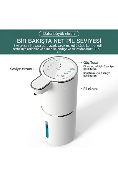 Vayomy 2 Adet Otomatik Köpük Sıvı Sabunluk Sensörlü Köpük Sabun Makinesi 380 ml USB Type-C Şarjlı 2'li Pake