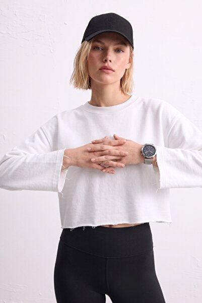 BARRELS AND OIL Women's Crew Neck Oversize Short Swaetshirt - Ecru