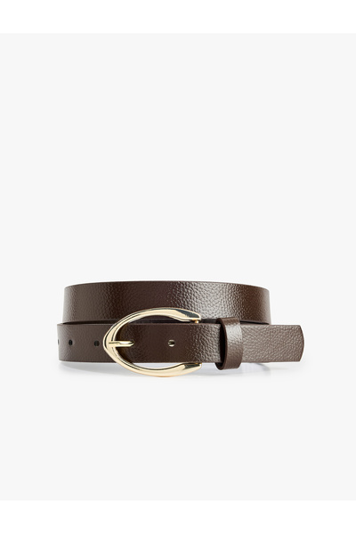 Koton Oval Metal Buckle Detailed Faux Leather Thin Belt