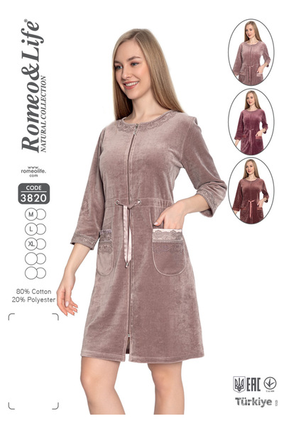 ROMEO LİFE Women's Cotton Velvet Zipper Winter Dress 3820