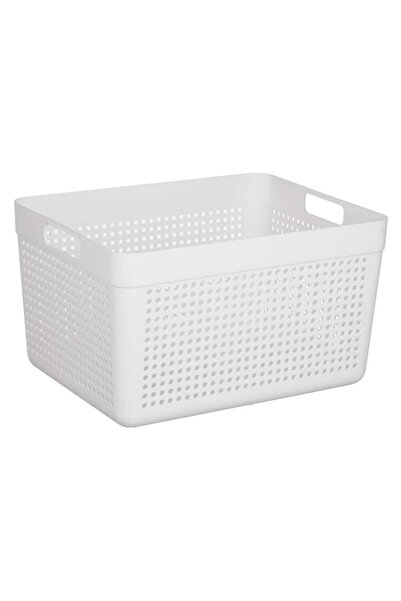 CATIANO Cos de Depozitare din Plastic Off White cu Model Perforat & Manere 14L