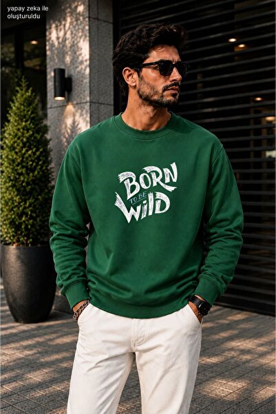 caddekombin Men's Born to Be Wild Printed Cycling Round Neck Casual Sweatshirt