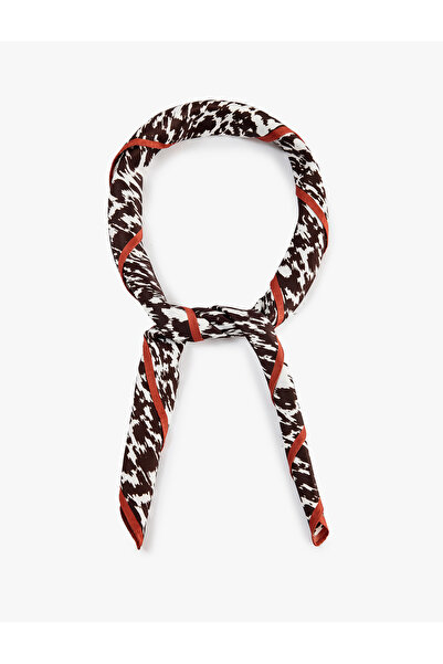 Koton Contrast Edge Striped Animal Patterned Satin Square Scarf Bandana