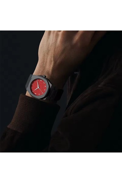 Genaric Men's Black Arabic Numerals Watch Red Dial Mate Black Fiber Band | Modern Aura Style Quartz Watch | Arabic Number Wristwatch | Fashion Timepiece
