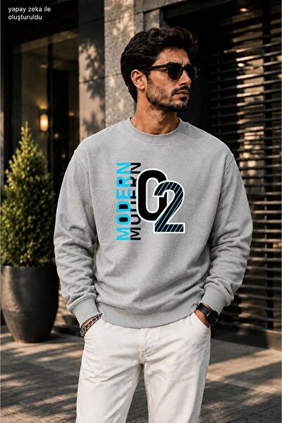 caddekombin Men's Modern 02 Printed Cycling Round Neck Casual Sweatshirt