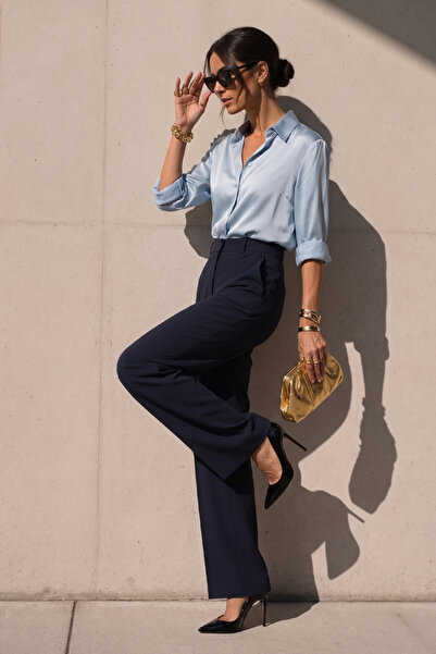 BARRELS AND OIL Women's Palazzo Pants 1001 - Navy Blue