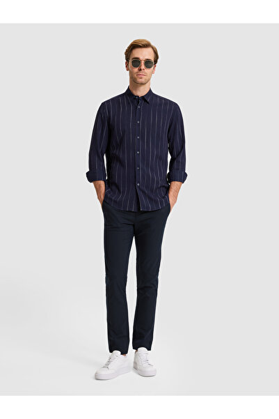 Cacharel Navy Blue Slim Fit Canvas Trousers 50324260-Vr033