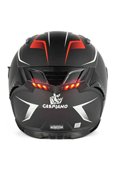 Caspiano HOMER Full-Face Matt Black/White/Red Led Işıklı Motosiklet Kaskı ECE...