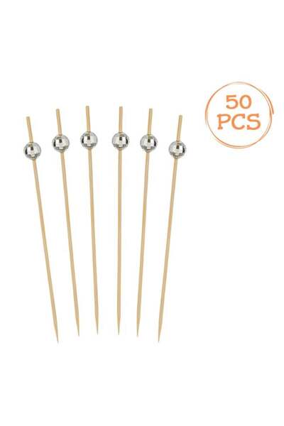 CATIANO Scobitori din Bambus de Petrecere cu Model Disco Ball 12cm - 50buc