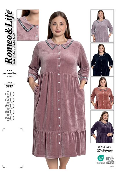 ROMEO LİFE Women's Plus Size Cotton Buttoned Dress / Dusty Rose 3917