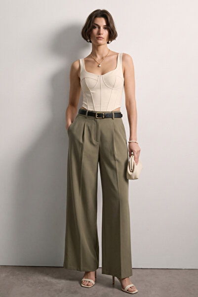 BARRELS AND OIL Women's Fabric Trousers with Waist Belt - Olive