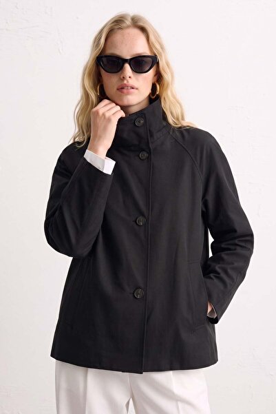 BARRELS AND OIL Women's Stand Collar Pocket Jacket - Black