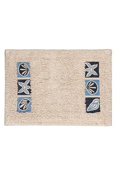 CATIANO Covoras de Baie Bumbac Bej Cochilii Stele de Mare Albastru 60x40cm