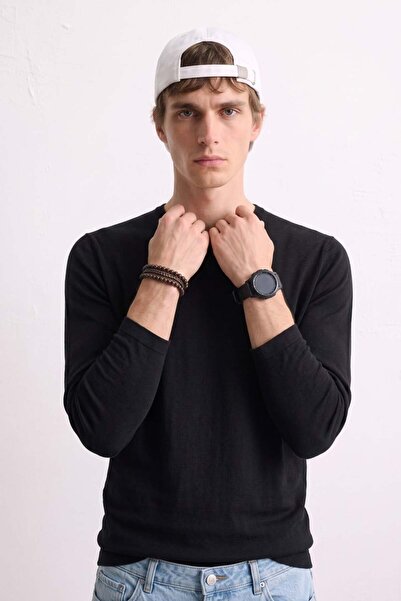 BARRELS AND OIL Men's Crew Neck Slim Sweatshirt 5074 - Black