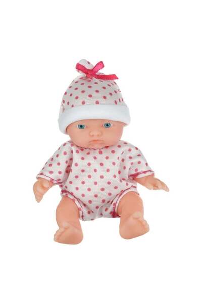 CATIANO Papusa Bebelus cu Body Alb cu Buline Roz & Caciulita 12cm