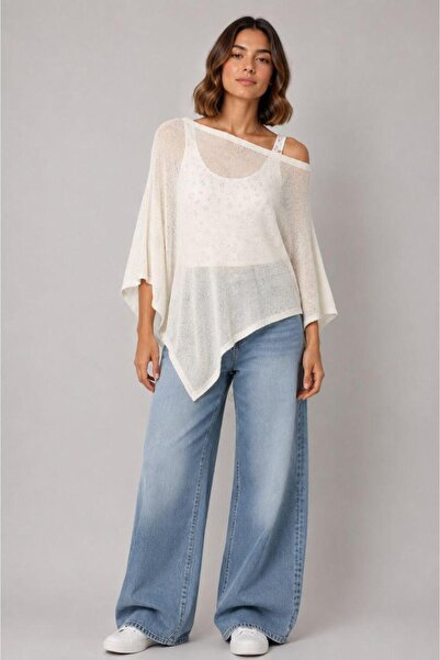 Benedetto Women's Modern Stylish Transparent Asymmetrical Poncho Blouse – Loo...