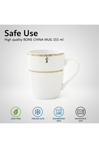 SHALLOW ZAYA New Bone China Mug 355 ml – Elegant White Coffee & Tea Mug for Daily Use, Brunch