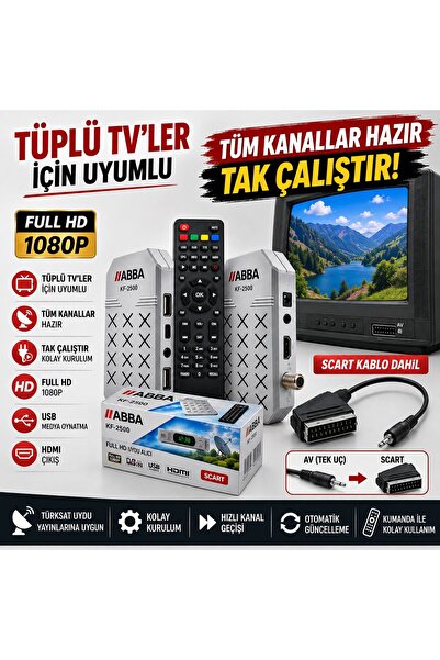 ABBA KF-2500 Full HD Mini Uydu Alıcısı Tüplü TV Uyumlu AV SCART Kablolu Tüm K...
