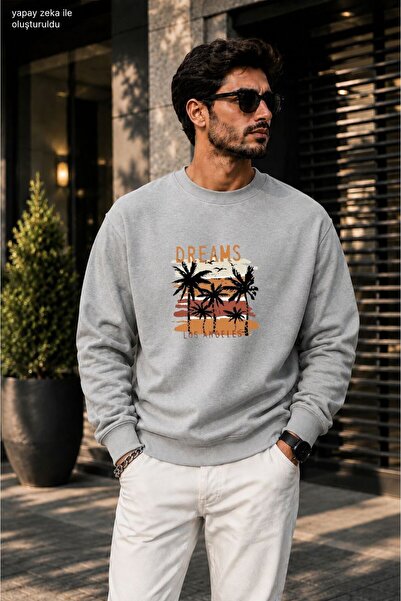 caddekombin Men'Sbad Dreams Los Angeles Palm Tree Printed Cycling Round Neck ...