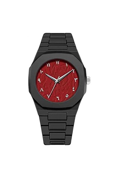 Genaric Men's Black Arabic Numerals Watch Red Dial Mate Black Fiber Band | Mo...