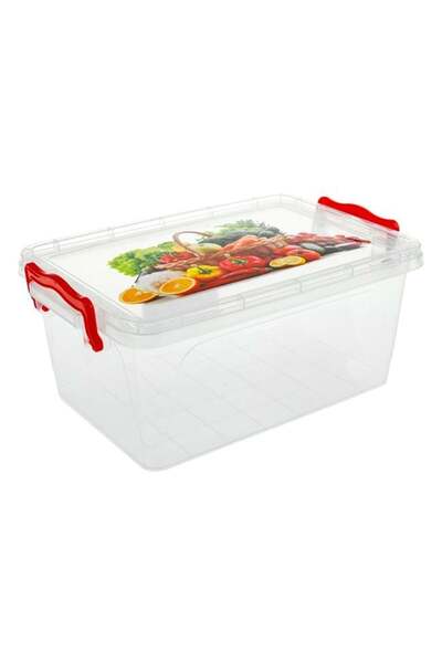 CATIANO Caserola Alimente din Plastic Transparent Manere Rosii 5l, cutie alim...