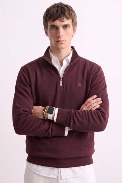BARRELS AND OIL Men's Half-Zip Stand Collar Thessaloniki Sweatshirt - Cherry