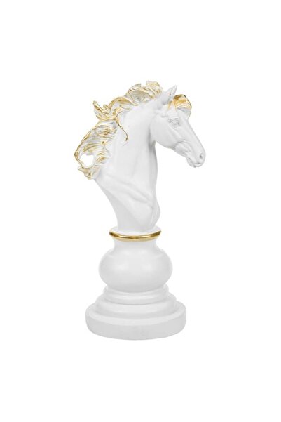 CATIANO Piesa Sah Decorativa ”Cal” Alba cu Detalii Aurii Ø10x25.5cm