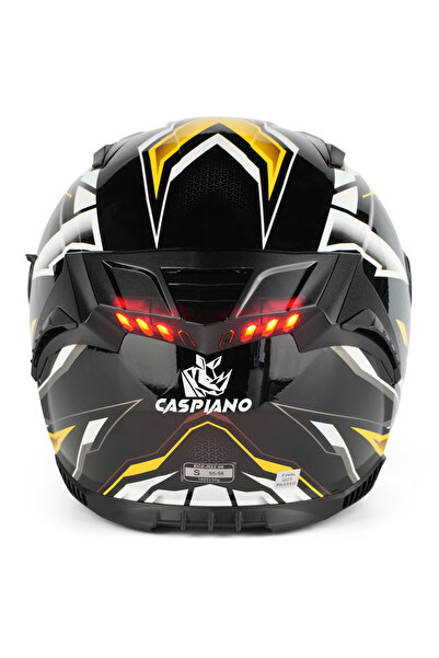 Caspiano HOMER Full-Face Glossy Black/Gray/Yellow Led Işıklı Motosiklet Kaskı...