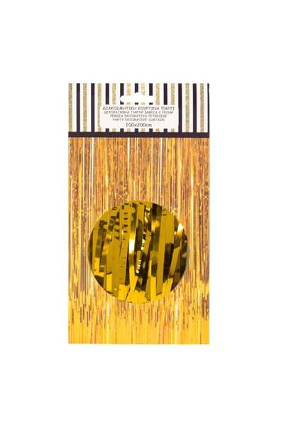 CATIANO Perdea Decorativa cu Franjuri din Folie Aurie de Petrecere 1x2m