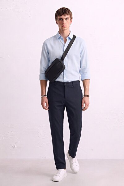 BARRELS AND OIL Men's Side Pocket Buttoned Waist Trousers - Navy Blue