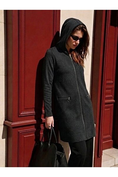 onno style women سترة نسائية طويلة منسوجة من الفولاذ بقلنسوة