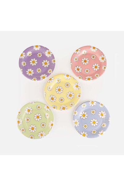 CATIANO Farfurii Party din Hartie Colorate cu Margarete 18cm - 25buc